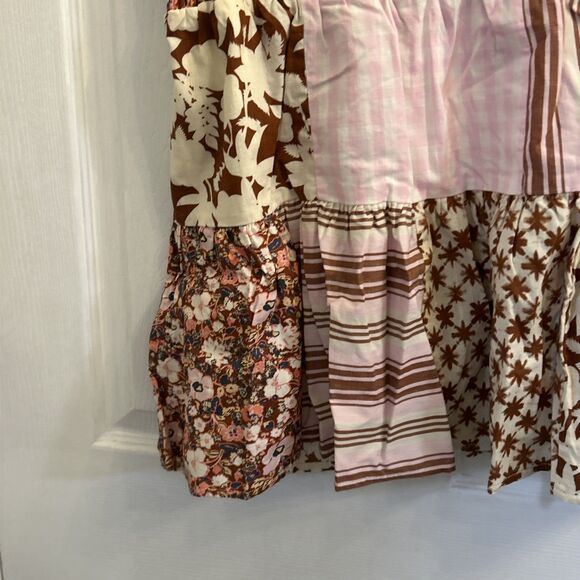 NWT Universal Thread Womens Patchwork Skirt Size Large Pink Brown Floral Stripe - Picture 7 of 16